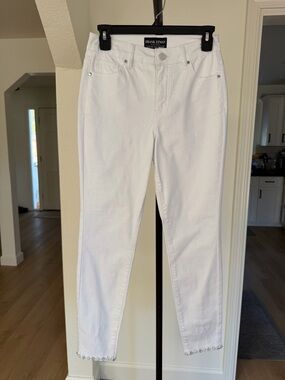 Sold - Frank Lyman White Jeans Embellished Hem Rhinestone Pearl Detail